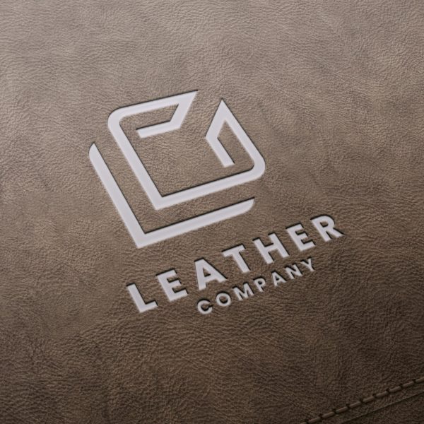 Brown leather stamp logo mockup